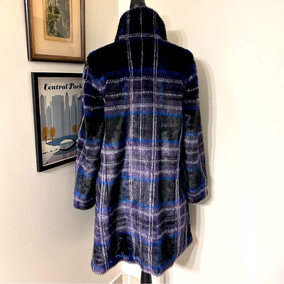 Milly Windowpane Faux Fur Coat SZ M - Picture 2 of 8